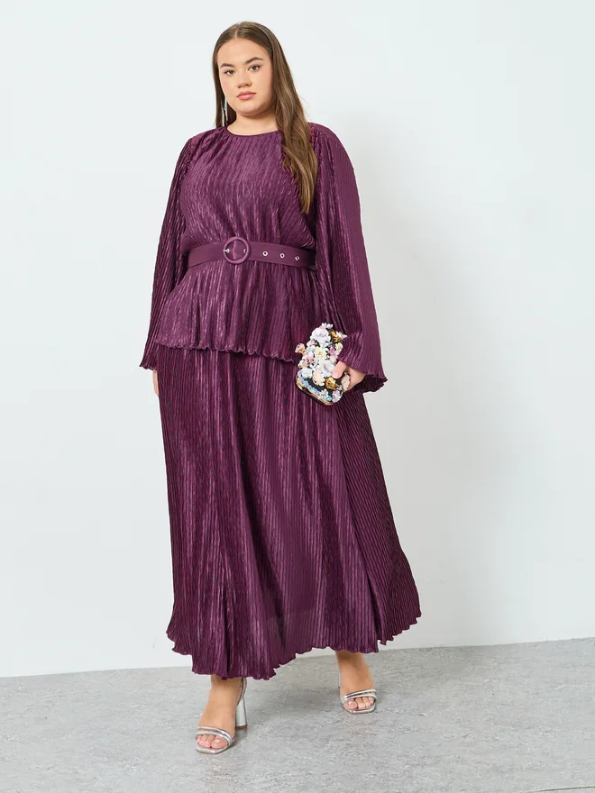 Styli Plus Size Plisse Maxi Skirt