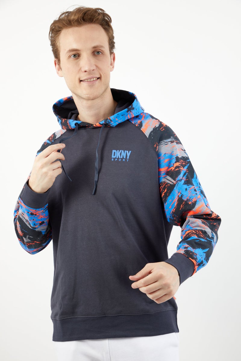 DKNY Sport Men Hooded Long Sleeves Outdoor Sweatshirt, Grey Combo  - Image 1