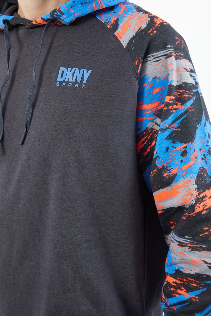 DKNY Sport Men Hooded Long Sleeves Outdoor Sweatshirt, Grey Combo  - Image 3