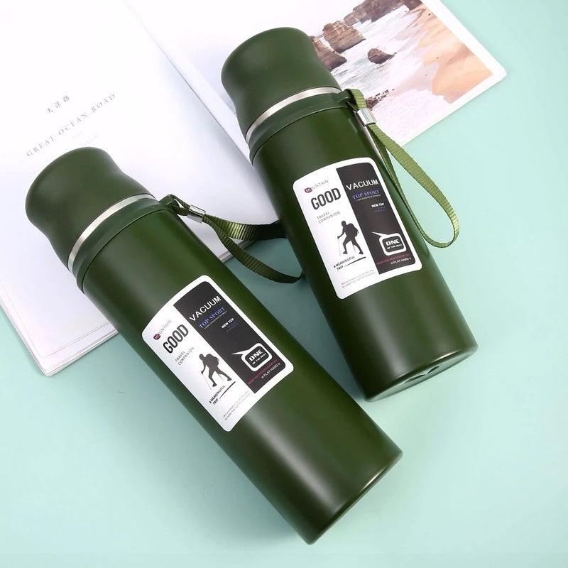 New Large Capacity 304 Stainless Steel Vacuum Cup One Cup Double Lid Outdoor Water Cup High-Looking Portable Student Kettle - Image 1