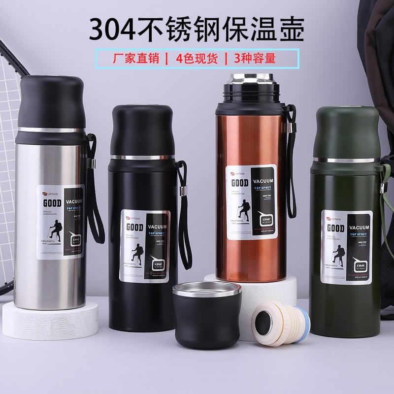 New Large Capacity 304 Stainless Steel Vacuum Cup One Cup Double Lid Outdoor Water Cup High-Looking Portable Student Kettle - Image 2