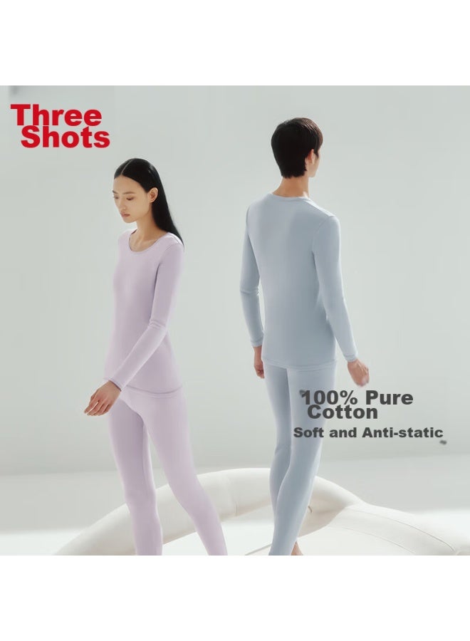 THREEGUN Threegun [soft Breathable Round Neck] Autumn Underwear Set, All-cotton Thermal Underwear, Men's Anti-static Thick Cotton Sweater Set  - Image 1