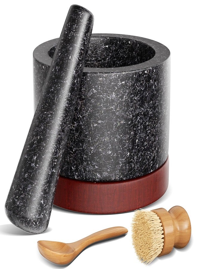 Mihoho Heavy Duty Mortar and Pestle Set, Spice Herb Grinder Pill Crusher Set, Make Fresh Guacamole at Home, Solid Stone Grinder Bowl (Black, Large) - Image 1