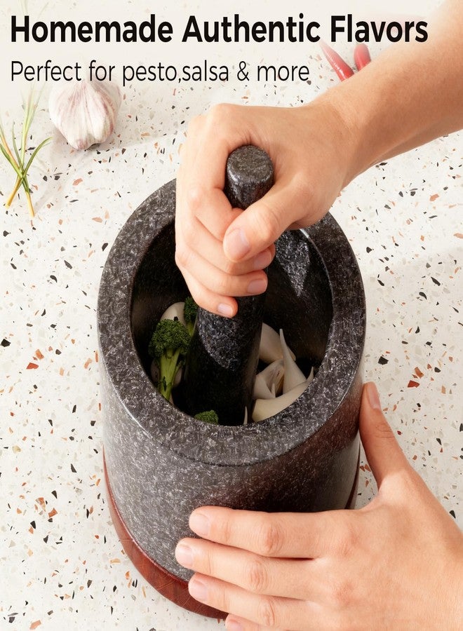 Mihoho Heavy Duty Mortar and Pestle Set, Spice Herb Grinder Pill Crusher Set, Make Fresh Guacamole at Home, Solid Stone Grinder Bowl (Black, Large) - Image 5