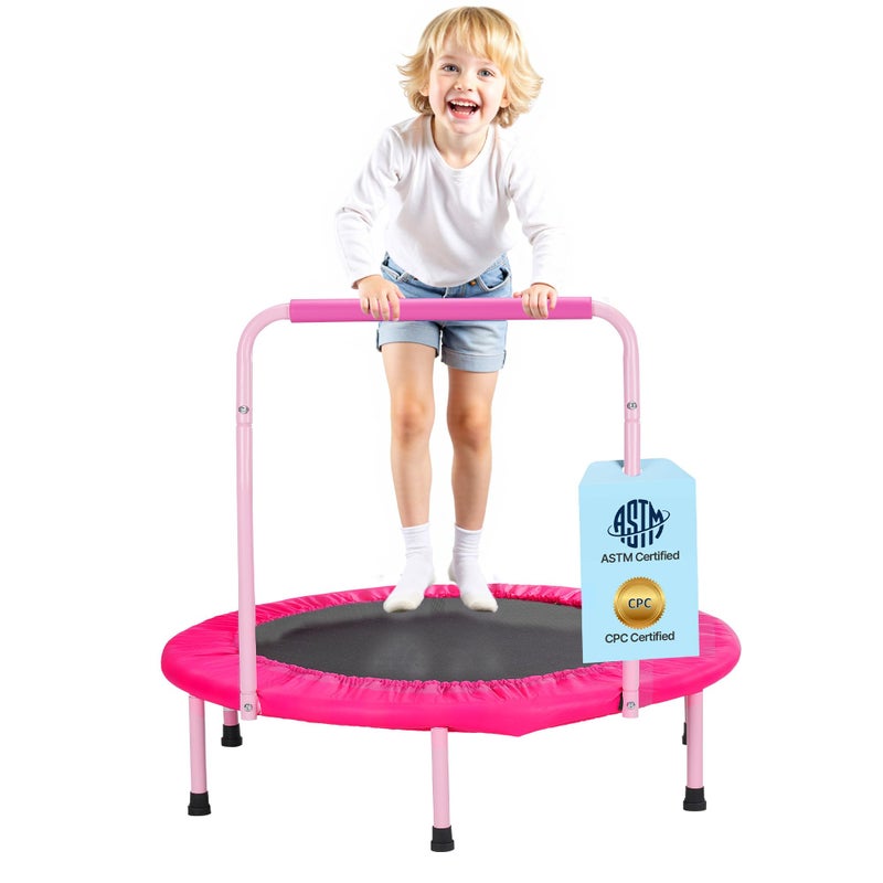 VEVOR 36" Kids Trampoline, 3FT Indoor Outdoor Trampolines, Foldable Jump Toy with Handle, Rebounder Trampoline for Toddlers, Birthday Gift for 3+ Years Children, Boys Girls for Fun, Pink - Image 1