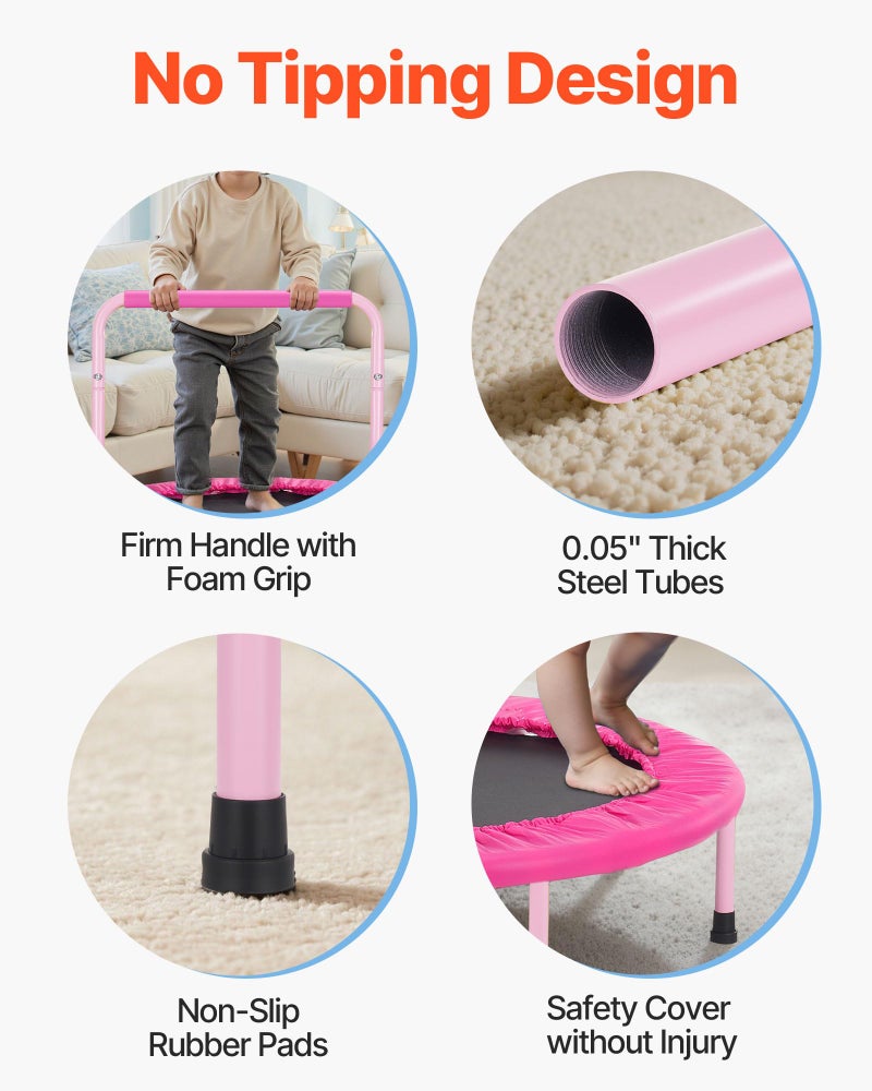 VEVOR 36" Kids Trampoline, 3FT Indoor Outdoor Trampolines, Foldable Jump Toy with Handle, Rebounder Trampoline for Toddlers, Birthday Gift for 3+ Years Children, Boys Girls for Fun, Pink - Image 3