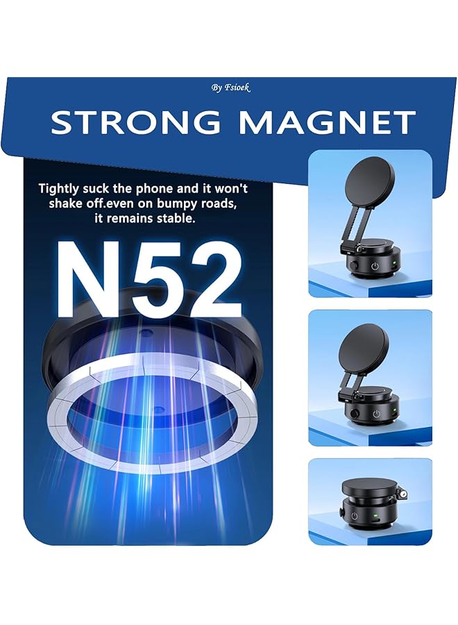 KASTWAVE 2025 New Vacuum Magnetic Phone Holder, 360掳 Spin Extendable Car Mount, Strong Magnetgrip For Secure Hold, Pro 2.0 Dashboard & Windshield Phone Stand For Iphone & Android (Black) - Image 5