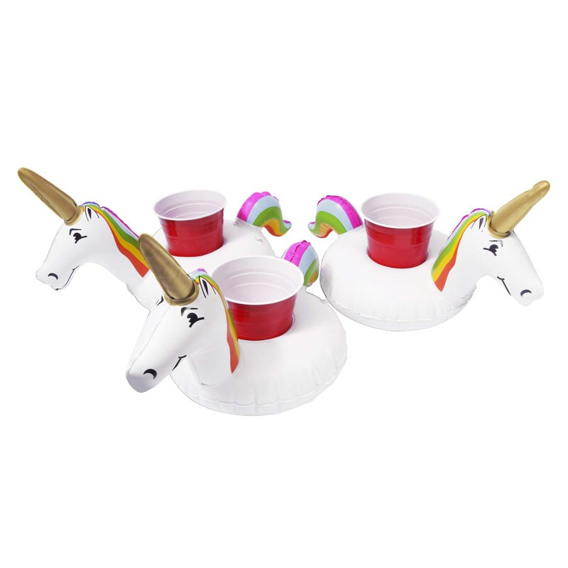 GoFloats Inflatable Pool and Hot Tub Drink Holders 3 Pack Choose Unicorn Flamingo Palm Tree and More - Image 2