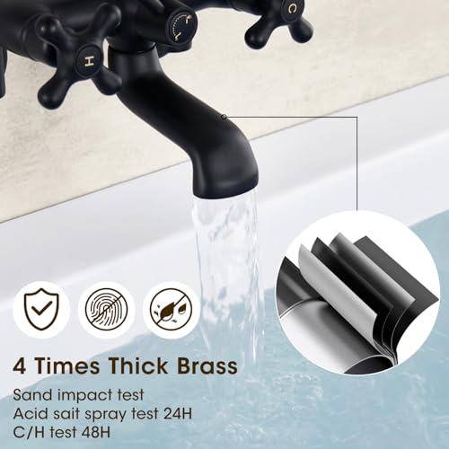 Hanallx Wall Mount Tub Faucet with Hand Shower 3 to 9in Center Vintage Matte Black Wall Mount Tub Filler Bathtub Faucet Set with Shower Diverter with Valve 8 in Center - Image 4