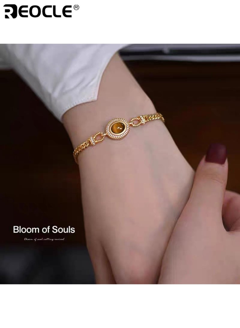 ريوكل سوار فضة استرلينية للنساء مع حجر النمر وتصميم حرفي عتيق سلسلة مصنوعة يدويًا بتفاصيل أنيقة للتقديم كهدية - Image 3