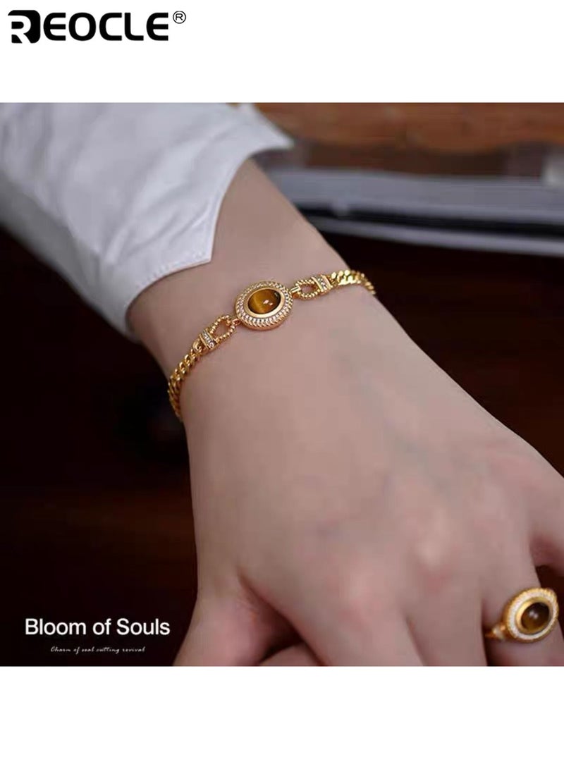 ريوكل سوار فضة استرلينية للنساء مع حجر النمر وتصميم حرفي عتيق سلسلة مصنوعة يدويًا بتفاصيل أنيقة للتقديم كهدية - Image 4