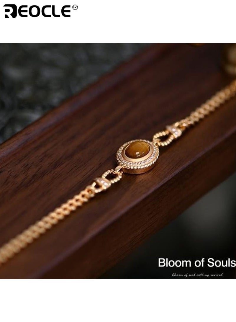 ريوكل سوار فضة استرلينية للنساء مع حجر النمر وتصميم حرفي عتيق سلسلة مصنوعة يدويًا بتفاصيل أنيقة للتقديم كهدية - Image 2