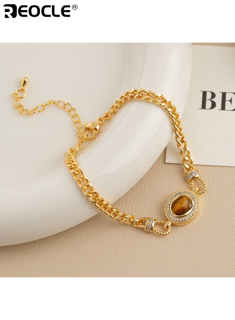 ريوكل سوار فضة استرلينية للنساء مع حجر النمر وتصميم حرفي عتيق سلسلة مصنوعة يدويًا بتفاصيل أنيقة للتقديم كهدية - Image 5