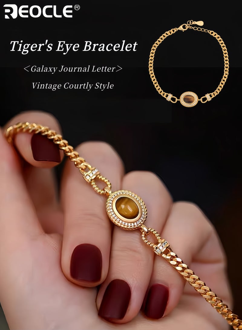 ريوكل سوار فضة استرلينية للنساء مع حجر النمر وتصميم حرفي عتيق سلسلة مصنوعة يدويًا بتفاصيل أنيقة للتقديم كهدية - Image 1