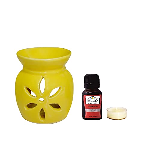 Ein Sof Pure Ceramic Aroma Burner, Pack of 4 Oil Diffuser with 4 Tealight and 4 5 ml Undiluted Aroma Oil, Ready-to-use Aroma Burner (Red & Yellow & Blue & Green) - Image 5