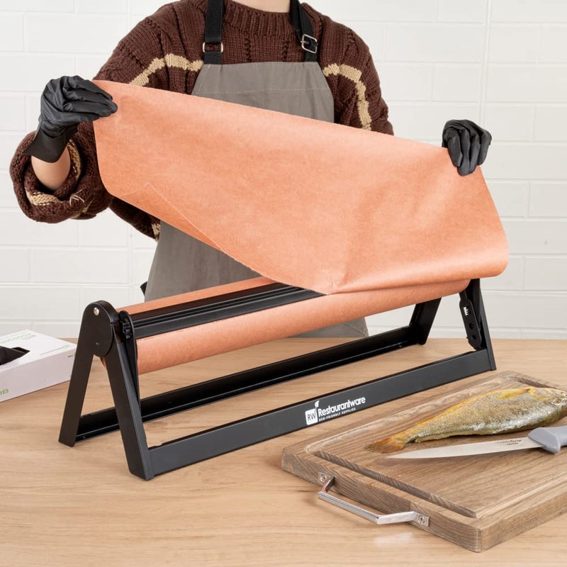 Restaurantware-26.2 x 6.7 x 8 Inch Wrapping Roll Paper, 1 Wall Mountable Butcher Paper Holder - Serrated Blade, Rubber Feet, Black Steel Paper Cutter Stand, Versatile, For 24 Inch Butcher Paper - Image 5