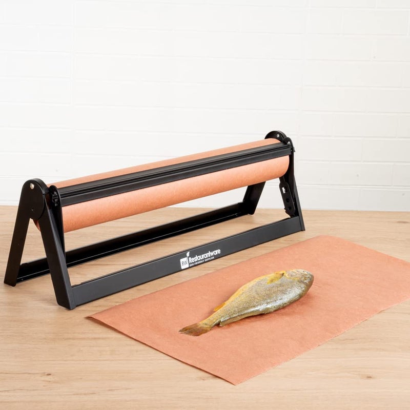 Restaurantware-26.2 x 6.7 x 8 Inch Wrapping Roll Paper, 1 Wall Mountable Butcher Paper Holder - Serrated Blade, Rubber Feet, Black Steel Paper Cutter Stand, Versatile, For 24 Inch Butcher Paper - Image 3