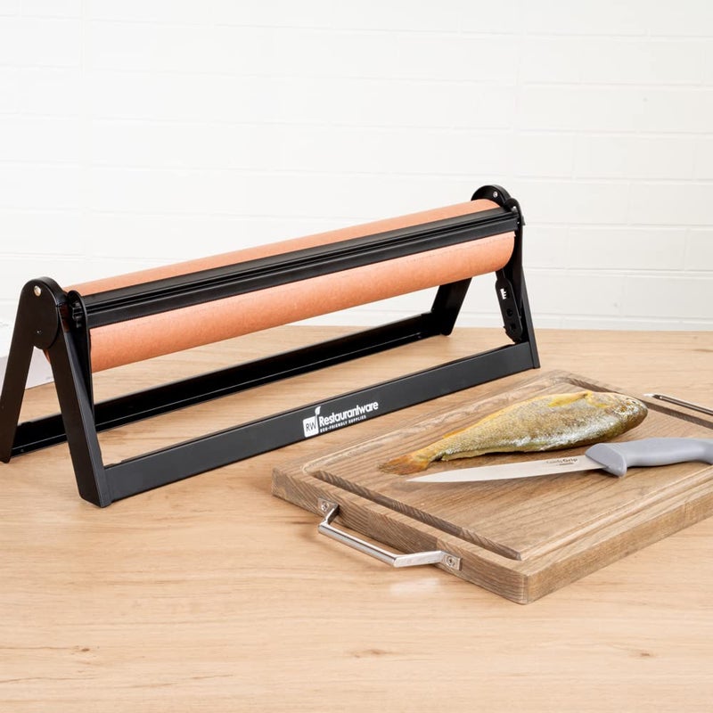 Restaurantware-26.2 x 6.7 x 8 Inch Wrapping Roll Paper, 1 Wall Mountable Butcher Paper Holder - Serrated Blade, Rubber Feet, Black Steel Paper Cutter Stand, Versatile, For 24 Inch Butcher Paper - Image 4