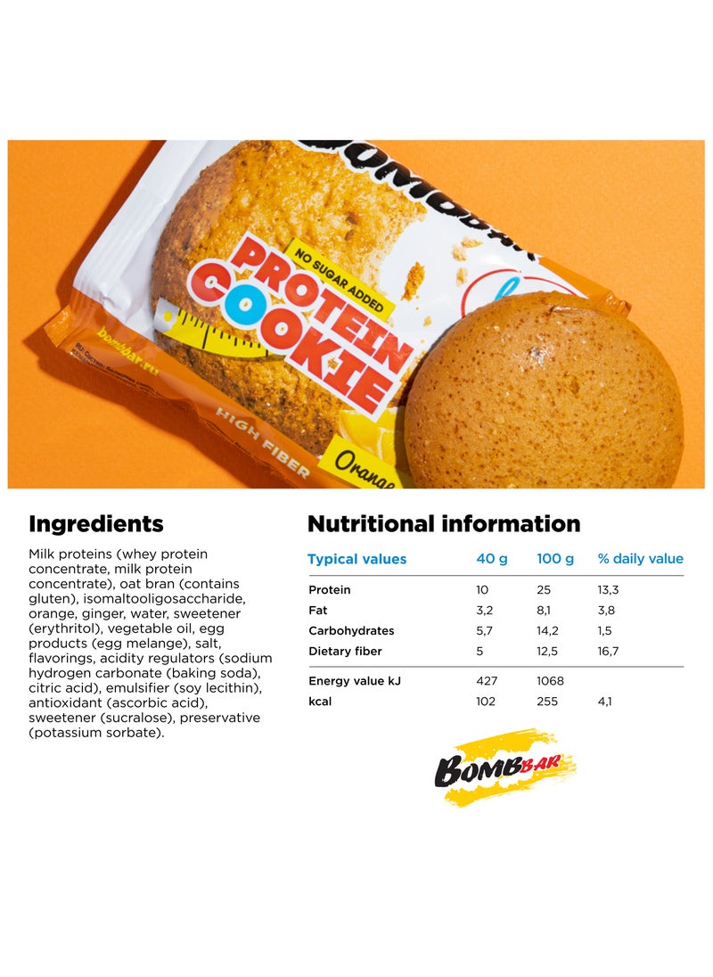 BOMBBAR - Low Calorie Protein Cookie Orange Ginger Flavor High Fiber and No Sugar Added 12x40g - Image 1
