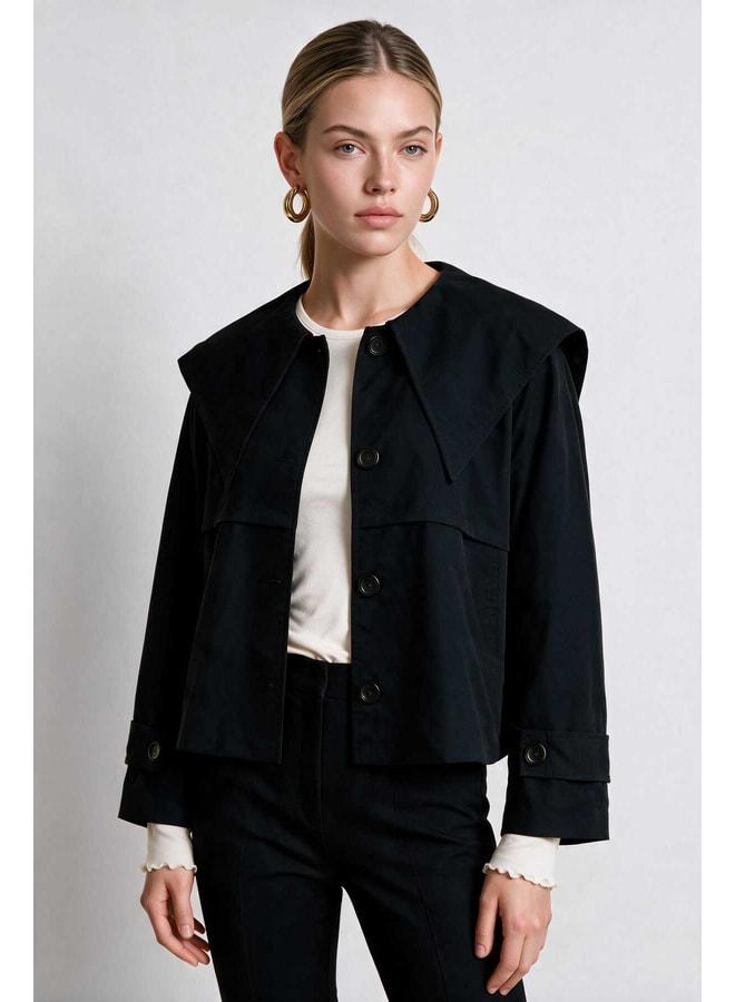 Lovely Istanbul Wide Collar Short Trench Coat LAZ0018 BLACK. - Image 2