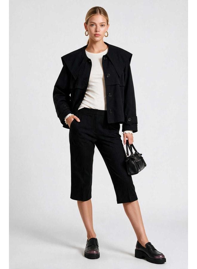 Lovely Istanbul Wide Collar Short Trench Coat LAZ0018 BLACK. - Image 1
