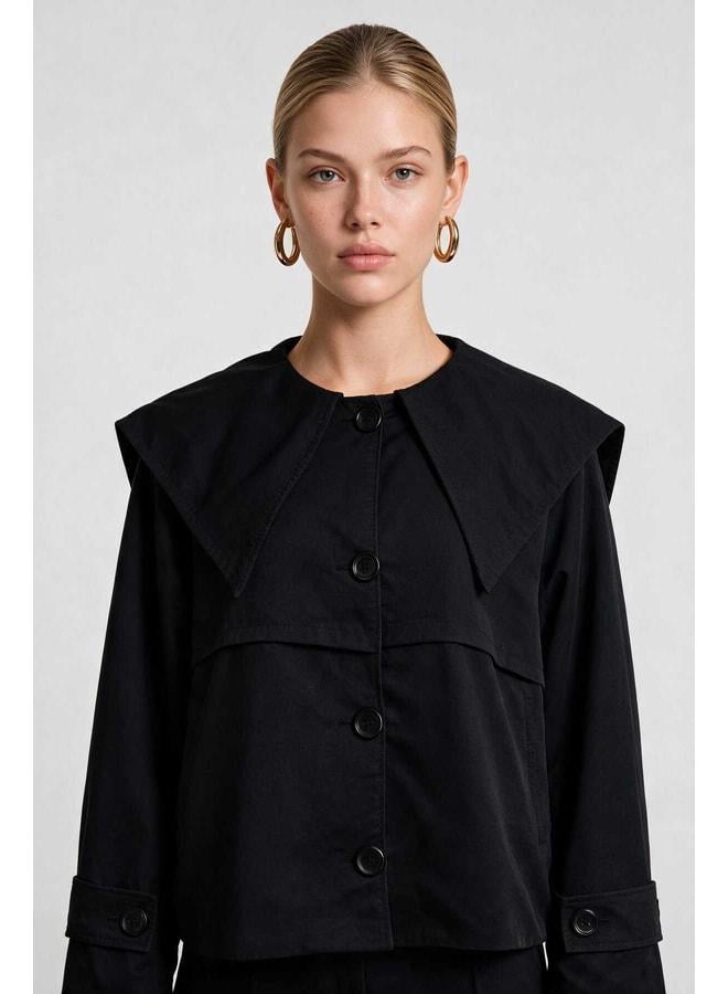 Lovely Istanbul Wide Collar Short Trench Coat LAZ0018 BLACK. - Image 3
