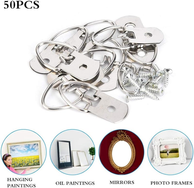 50 مجموعة من علاقات الصور السوداء مع مسامير وخطافات حرف D للإطارات واللوحات والساعات - Image 3