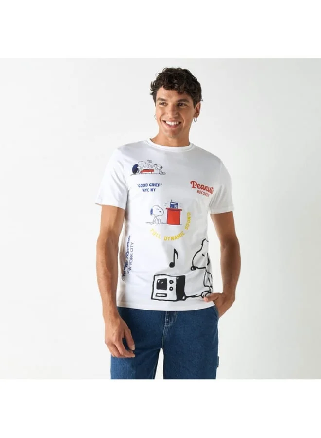 SP Characters Peanuts Print T-shirt with Crew Neck and Short Sleeves