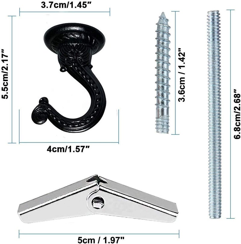 GDQLCNXB 2 Sets 55mm/2.17" Ceiling Metal Ceiling Hooks, Heavy Duty Swag Ceiling Hooks with Hardware for Hanging Plants/Chandeliers/Wind Chimes/Ornament (Black Color) - Image 2