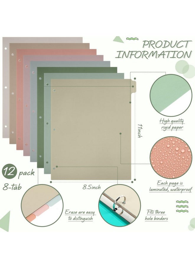 Honoson 12 Sets 8 Tab Binder Dividers For 3 Ring Binders 8.5 X 11 Inch Paper Multicolor Dividers With Plastic Film 3 Hole Punched Page Dividers Sturdy Binder Index Dividers For School (Dark Color)  - Image 2