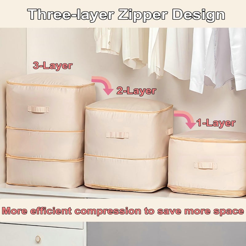 JUPITER WARRIOR Ultra Space Saving Self Compression Organizer, 3-Layer Zipper Large Capacity Storage Bag, Thick Satin Fabric Heavy Duty Bags for Comforters Blankets Bedding Duvet (Gray, X-Large, 2PCS) - Image 4