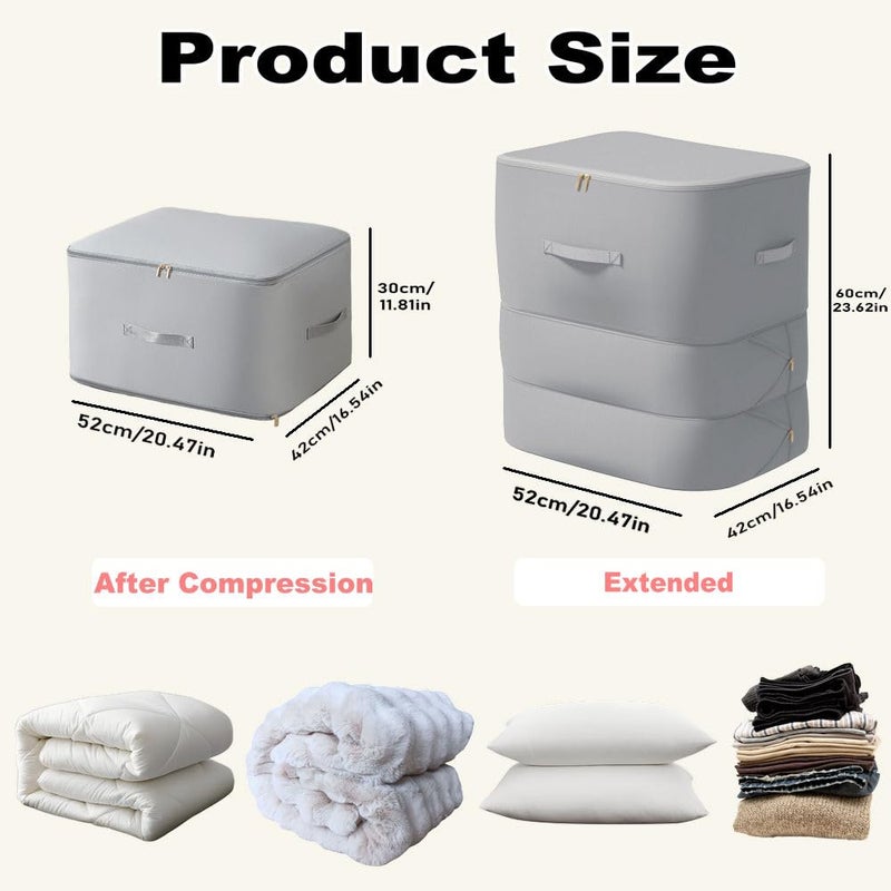 JUPITER WARRIOR Ultra Space Saving Self Compression Organizer, 3-Layer Zipper Large Capacity Storage Bag, Thick Satin Fabric Heavy Duty Bags for Comforters Blankets Bedding Duvet (Gray, X-Large, 2PCS) - Image 3