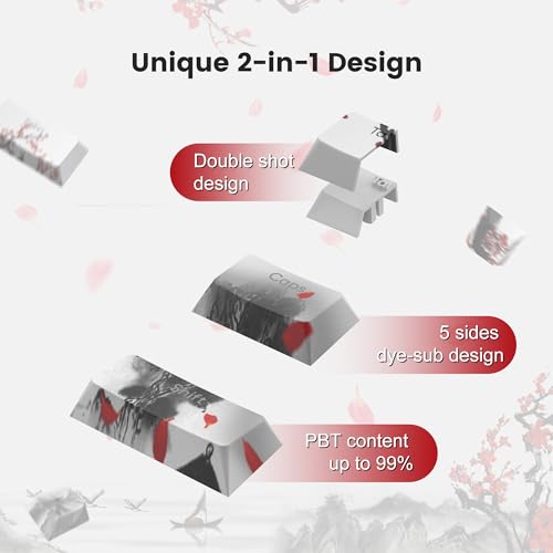 COSTOM Womier PBT Keycaps Set 130 Keys, Custom White Japanese Keyboard Doubleshot Dye Sub Side Print Shine Through Keycaps 60 65 75 100 Percent, Cherry Profile - Image 4