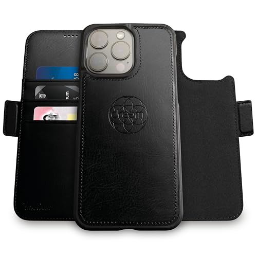 Dreem Wallet Case for iPhone 14 Pro Max 2 Way Phone Stand Magnetic Detachable Vegan Leather Flip Cover RFID Blocking Card Holder MagSafeFit Gift Box Fibonacci Black - Image 1