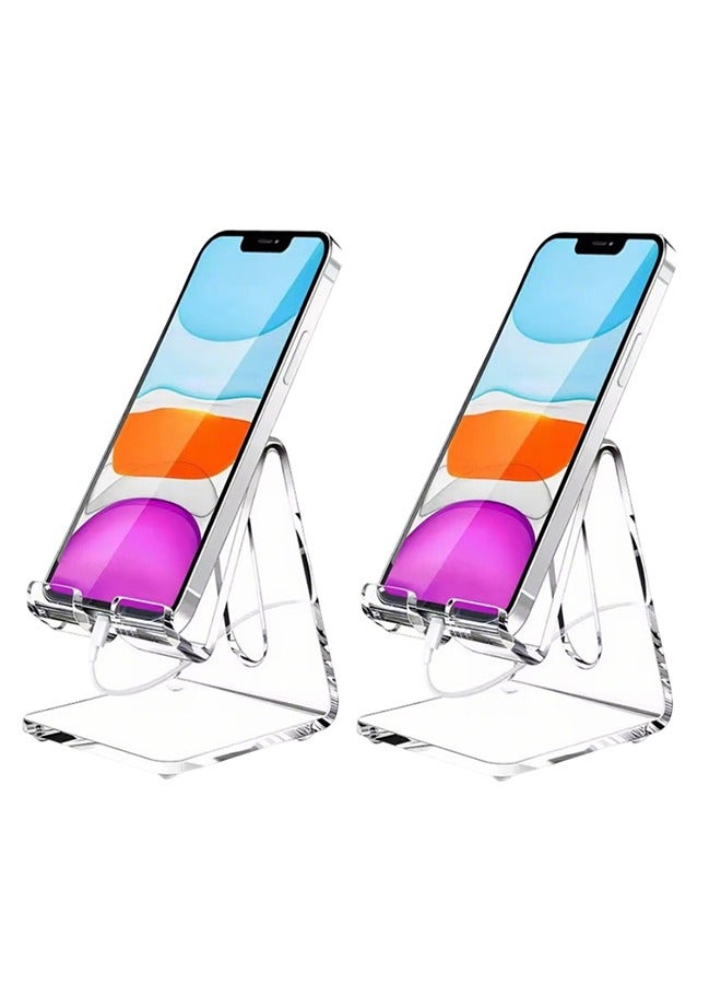 Acrylic Cell Phone Stand, Portable Phone Holder, Clear Phone Stand for Desk, Compatible Desk Accessories, 2 Pack - Image 1
