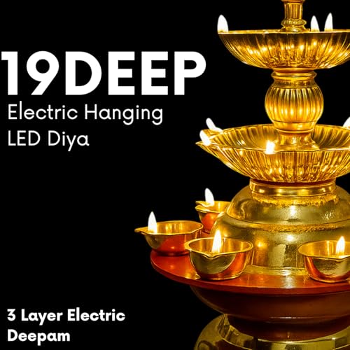 Nabhya Combo of 2 Hanging 19 Deep Double Step 3 Layer Electric Diya Deepam Light Pooja Diya Rice LED Light Mandir Diya for Home Temple Decor Electric Diya (19 Deep, Pack of 2) - Image 2