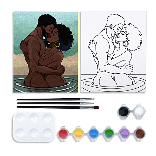 Nuberlic Canvas Painting Kit Pre Drawn Canvas for Painting for Adults Couples Paint and Sip Party Supplies Love Theme Couple DIY Date Night Activities Valentines Gift Pack of 1, 8x10 inch - Image 1