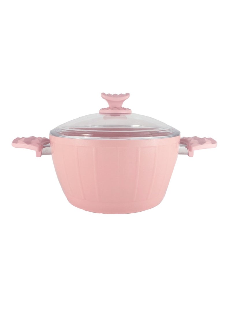 7-Piece Farah Cookware Set - Tempered Glass Lids - 2 Deep Pots - 1 Low Pot - 1 Frypan - Non-Stick Ceramic Surface - PFOA Free - Pink