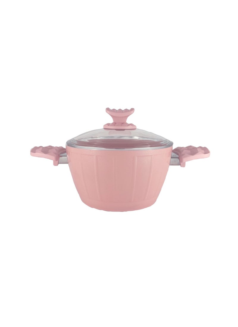 7-Piece Farah Cookware Set - Tempered Glass Lids - 2 Deep Pots - 1 Low Pot - 1 Frypan - Non-Stick Ceramic Surface - PFOA Free - Pink