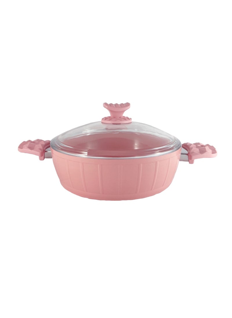 7-Piece Farah Cookware Set - Tempered Glass Lids - 2 Deep Pots - 1 Low Pot - 1 Frypan - Non-Stick Ceramic Surface - PFOA Free - Pink