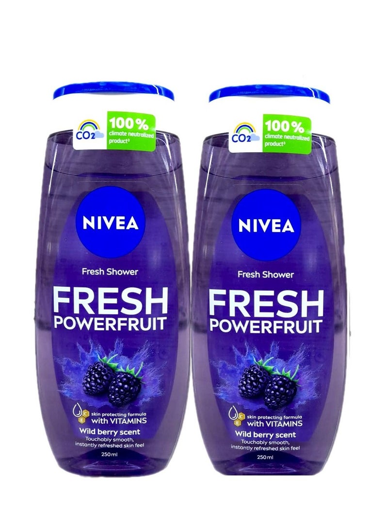 Nivea Fresh Powerfruit Shower Gel Wild Berry Scent 250 ml pack of 2