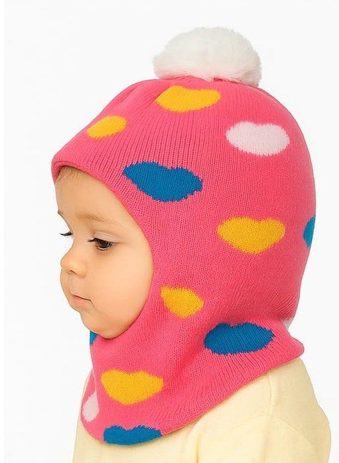 MIKONIKO Baby Soft Woolen Monkey Cap for Babies | Warm & Stretchable Winter Cap | Unisex Multicolor Beanie Hat Pink (1-2 Years) - Image 4