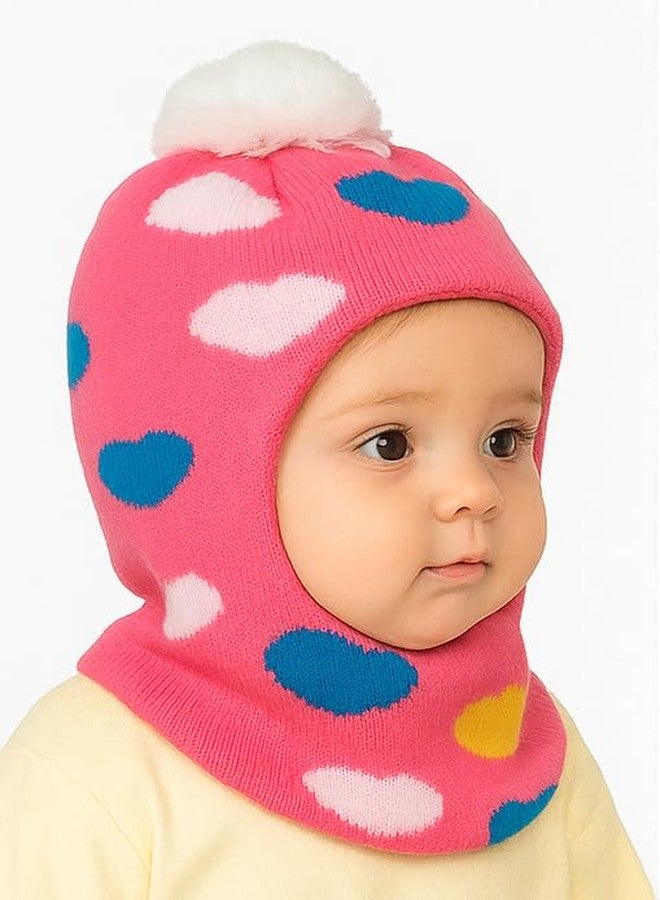 MIKONIKO Baby Soft Woolen Monkey Cap for Babies | Warm & Stretchable Winter Cap | Unisex Multicolor Beanie Hat Pink (1-2 Years) - Image 3
