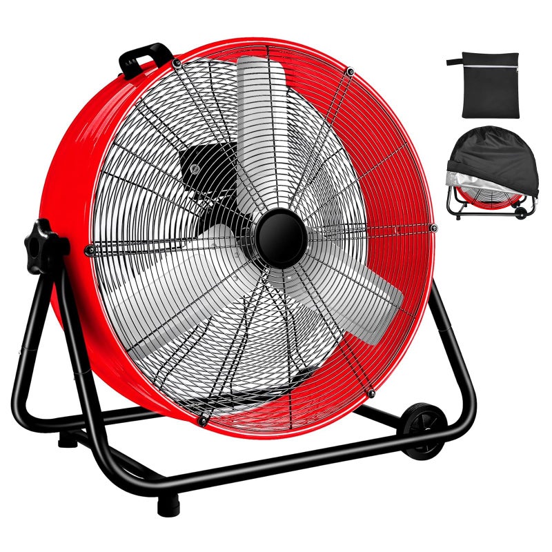 WARMLREC WARMLREC Industrial Fan 24 Inch Heavy Duty Drum 3 Speed 8800 CFM Air Circulation High Velocity Fan For Warehouse Workshop Factory Commercial Residential and Greenhouse Red 