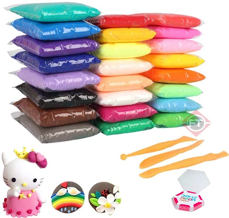 Firstly Firstly Traders 48 pc Air Dry Clay Set for Jewellery Earring Making Beginners Kit Clay Rings4 Sets of 12 Basic Colors Modelling Tools with Clay Free Neon Eraser Stickers 
