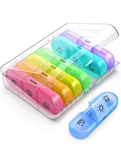 Excefore Box 7 Day, Organiser 4 Times a Day Medicine Box, Travel Tablet Boxes Weekly to Hold Medication, Vitamins, Supplements and Cod Liver Oil