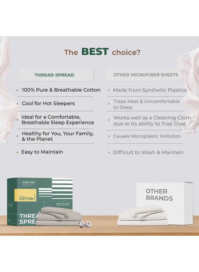 THREAD SPREAD 100% Organic Cotton Sheets Queen Size - 4 PC Organic Cotton Queen Size Percale Weave Sheet Set, Soft, Cooling, Crisp & Breathable, 16" Deep Pocket Hotel Quality Bedding Set - Taupe - Image 5