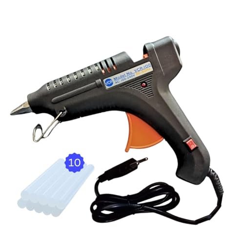 VCR 100W Professional Hot Melt Glue Gun for Crafting & DIY Purpose - 100 Watts - ON/Off Switch for Precise Glue Output - Easy To Use Black Glue Gun + 10 Transparent - 11mm Glue Sticks - VCR 100 - Image 1