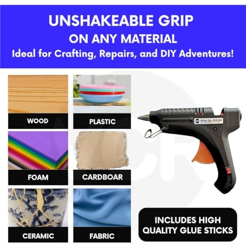 VCR 100W Professional Hot Melt Glue Gun for Crafting & DIY Purpose - 100 Watts - ON/Off Switch for Precise Glue Output - Easy To Use Black Glue Gun + 10 Transparent - 11mm Glue Sticks - VCR 100 - Image 5