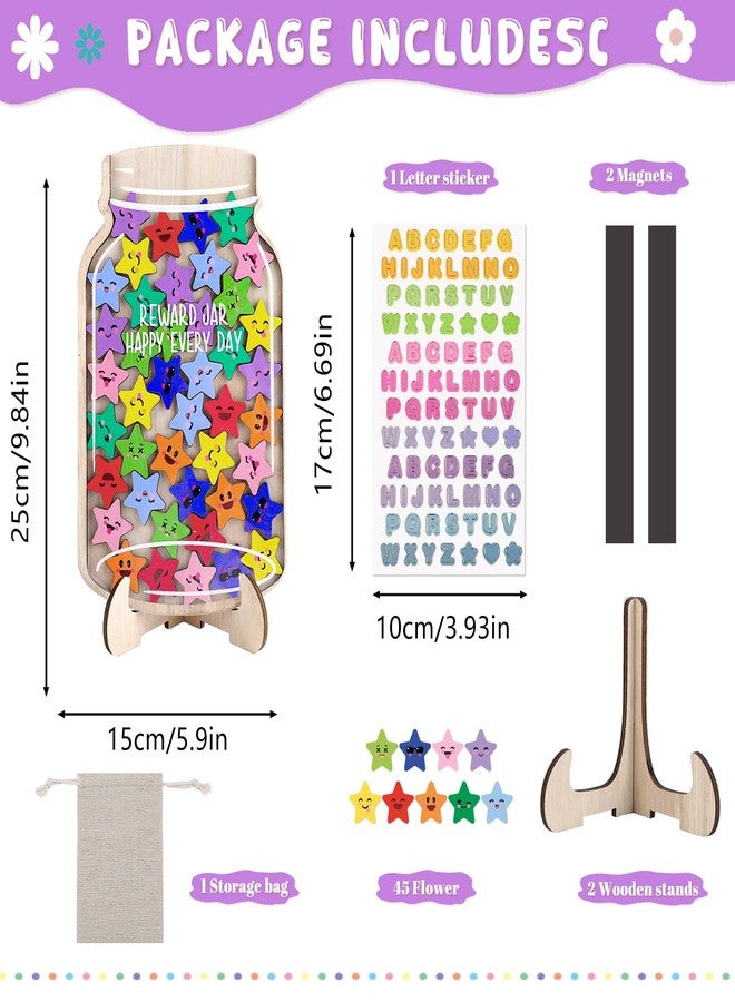 Fyguard 45Pcs Magnetic Reward Jar for Kids, Large 9.8" Star Jars Reward System, Magnetic Rewards for Kids Home Personal Behavior School Classroom Incentives Potty Training with Colorful DIY Name Stickers - Image 2